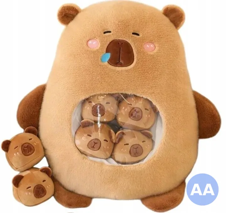 Poduszka maskotka kapibara 48 cm z zestawem 6 małych kapibar — zdjęcie 1